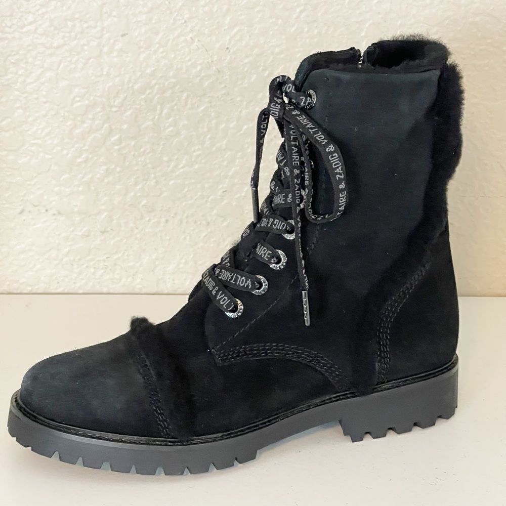 Zadig & Voltaire boots Joe black suede shearling combat boots new with box 40/9 - Picture 7 of 17